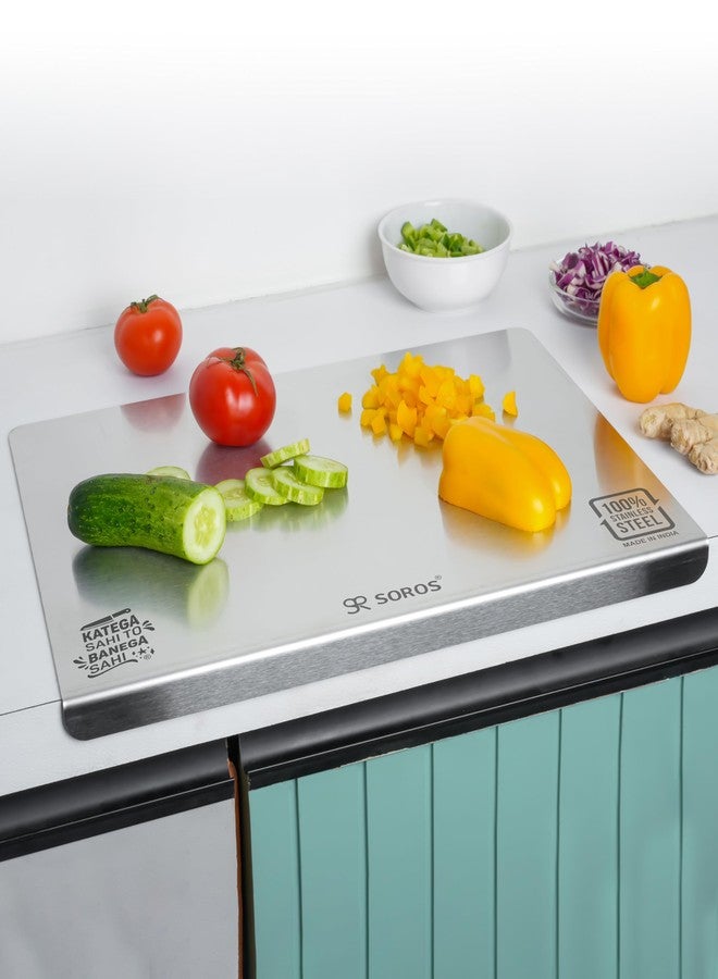 SOROS Counter Top Stainless Steel Chopping Board for Kitchen Large Fruits and Vegetables Cutting Rust-Proof Cutting Board Platform Countertop Pad Cutter Must Kitchen Tools (CT3530A12) - Image 1